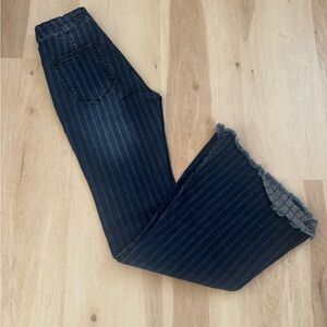 Dark Blue Striped Flare Jeans